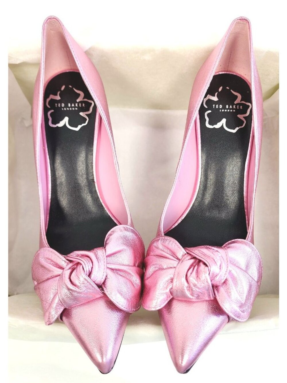 Ted Baker Ryal Womens Metallic Leather Bow Pump Heels Shoe Pink Size 36 / US 5.5 - Picture 3 of 4